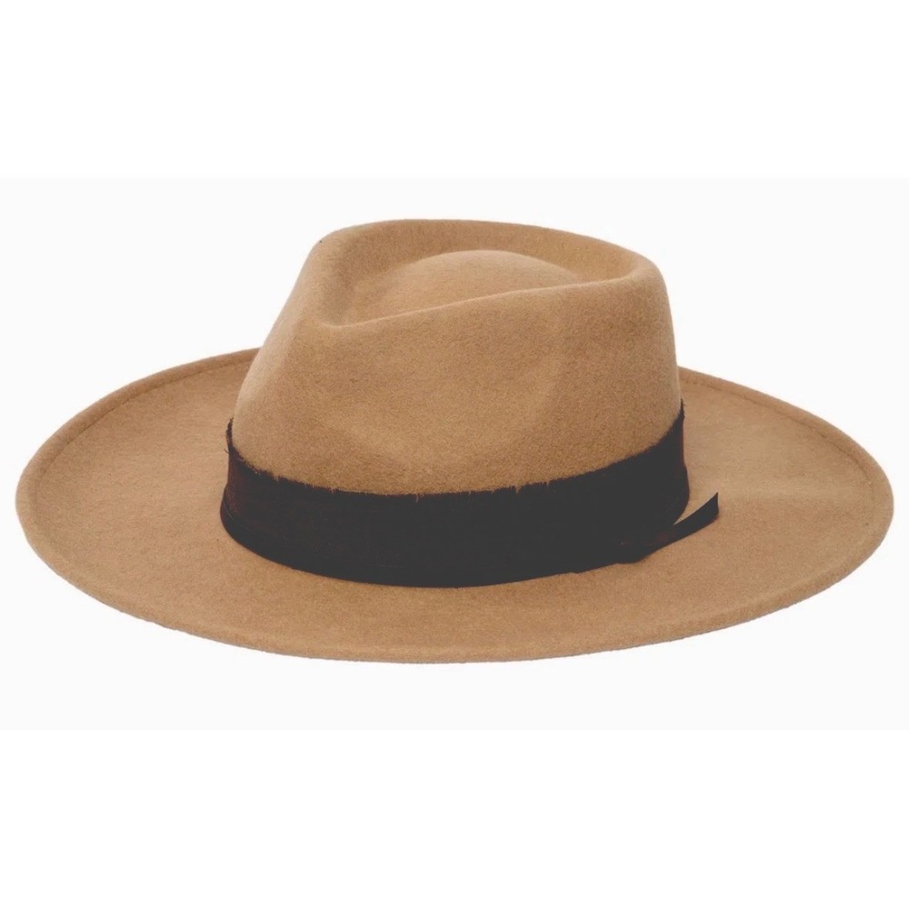 FRYE's Men's 100% Wool Felt Pinch Crown Fedora Tan Olive Green Linen Band OS